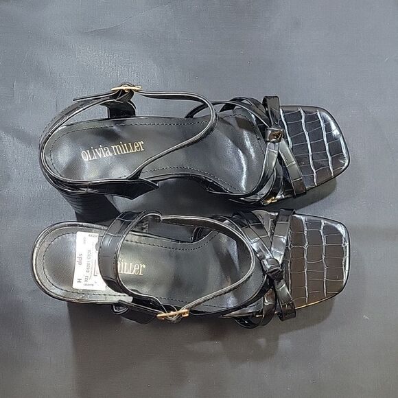 BRAND NEW OLIVIA MILLER HIGH BLOCK HEEL OPEN TOE ADJUSTABLE BUCKLE SANDAL - Picture 7 of 14